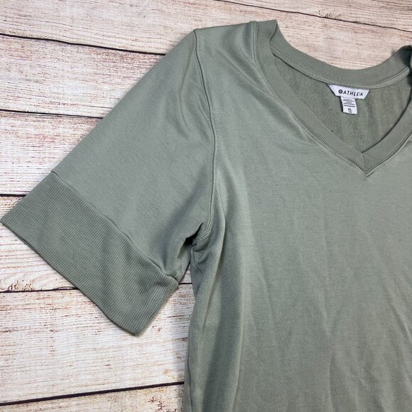 Athleta Sage Green V-Neck Short Sleeve Sweatshirt Top X-Large Womens - Picture 10 of 13